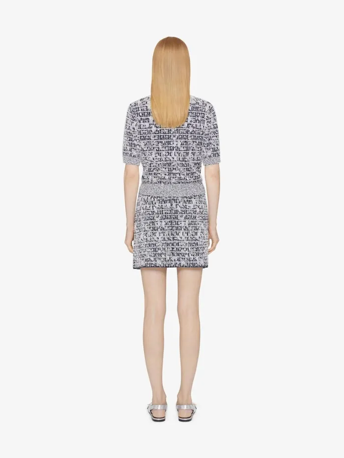 Givenchy Cropped Cardigan In 4G Tweed With 4G Liquid Detail Navy Women Knitwear