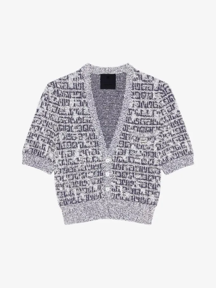 Givenchy Cropped Cardigan In 4G Tweed With 4G Liquid Detail Navy Women Knitwear
