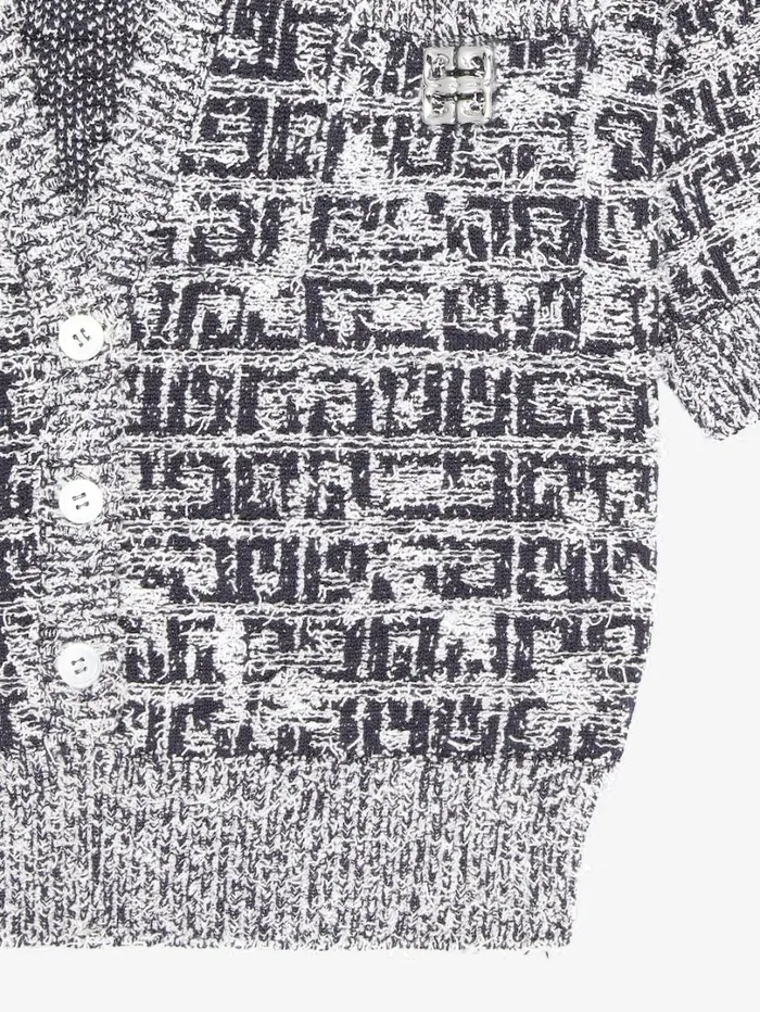 Givenchy Cropped Cardigan In 4G Tweed With 4G Liquid Detail Navy Women Knitwear