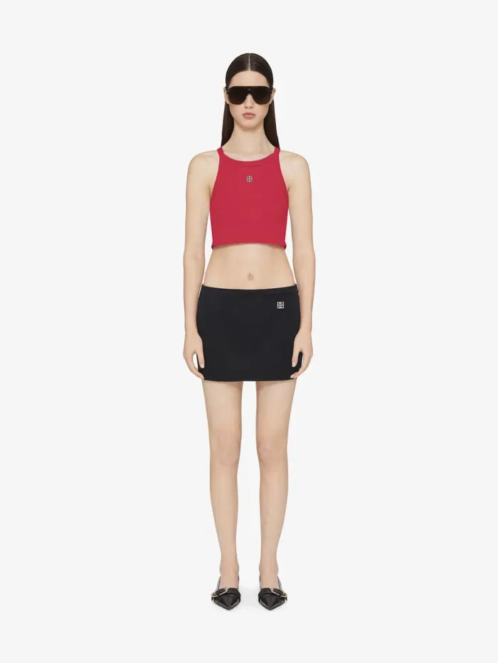 Givenchy Cropped Tank Top In Cotton With 4G Detail Raspberry Women TShirts