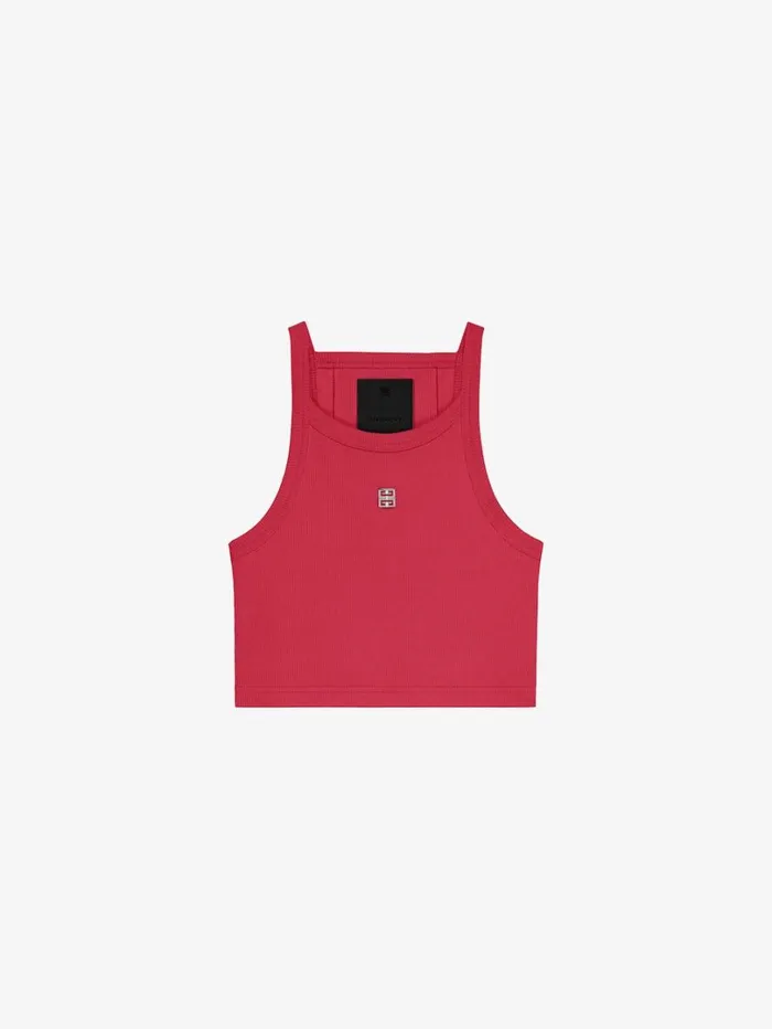 Givenchy Cropped Tank Top In Cotton With 4G Detail Raspberry Women TShirts
