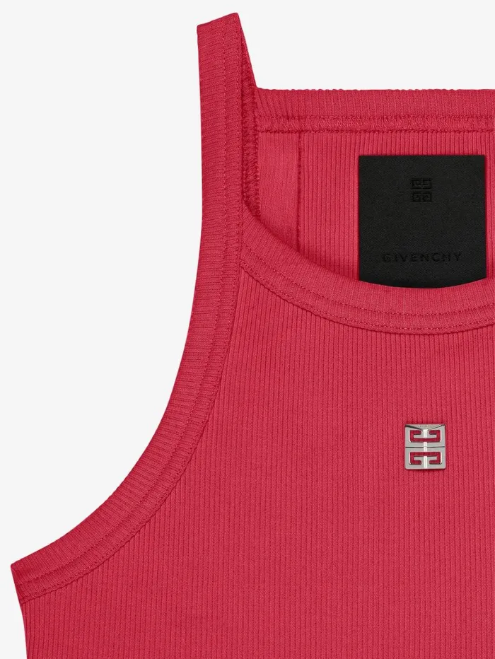 Givenchy Cropped Tank Top In Cotton With 4G Detail Raspberry Women TShirts