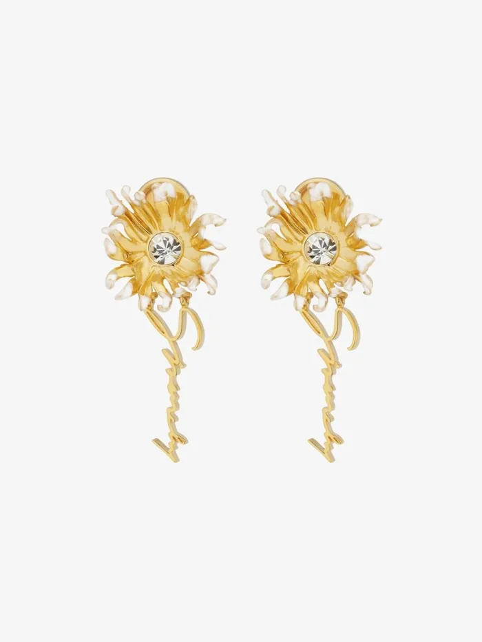 Givenchy Daisy Earrings In Metal And Enamel With Crystal Goldenwhite Women Jewelry