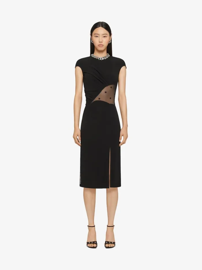 Givenchy Dress In Crepe And 4G Tulle Black Women Dresses