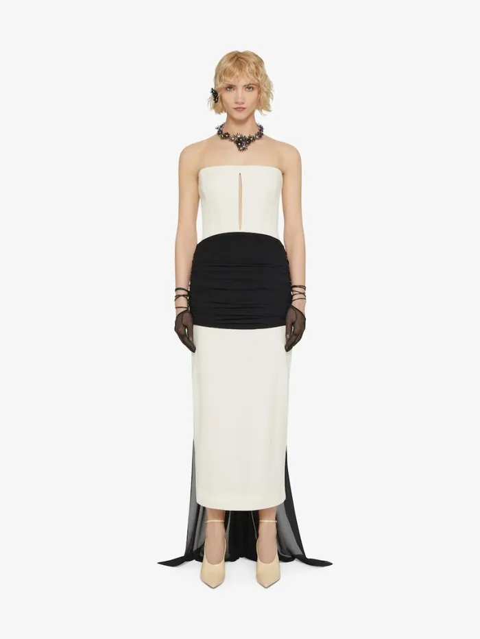 Givenchy Evening Bustier Draped Dress In Crepe With Silk Train Ivory Women Dresses