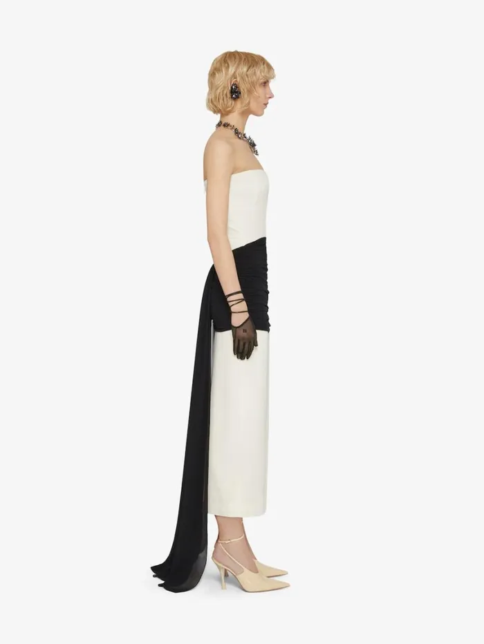 Givenchy Evening Bustier Draped Dress In Crepe With Silk Train Ivory Women Dresses