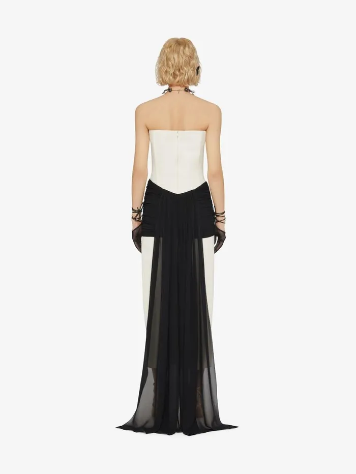 Givenchy Evening Bustier Draped Dress In Crepe With Silk Train Ivory Women Dresses