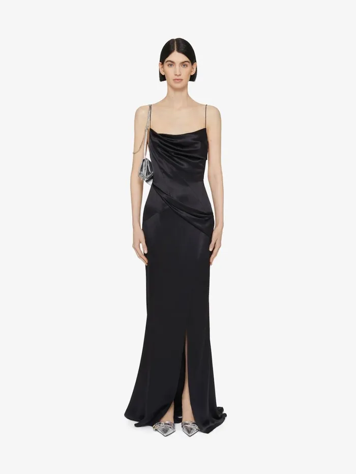 Givenchy Evening Draped Dress In Satin With Crystals Black Women Dresses