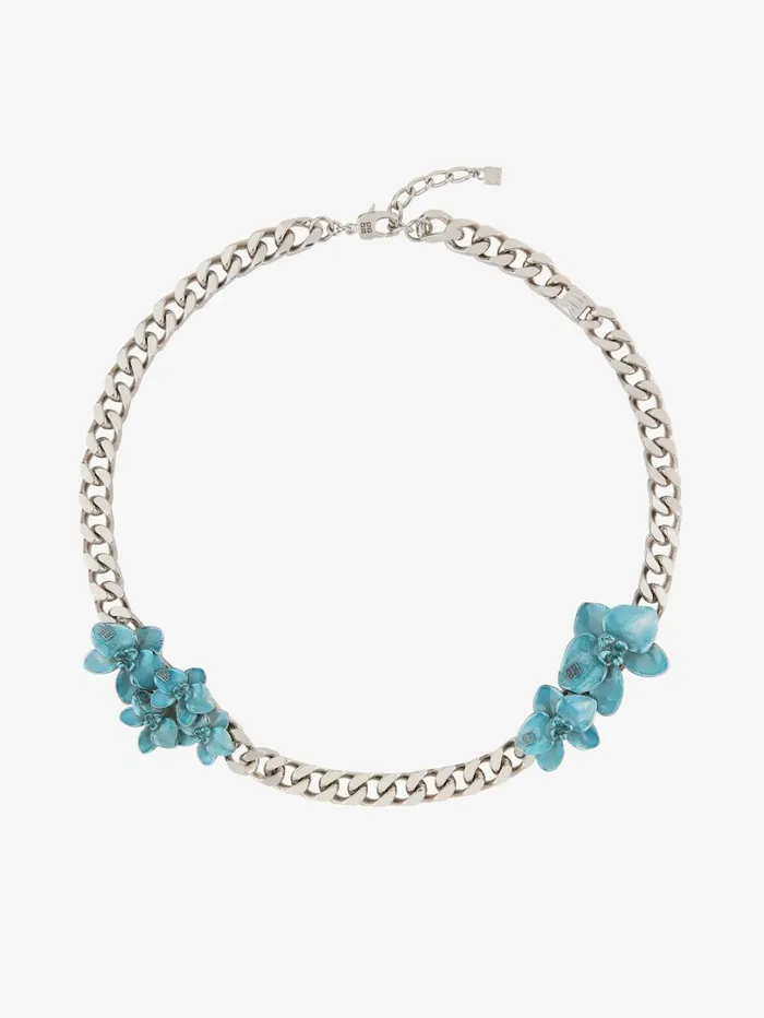 Givenchy Flower Necklace In Metal And Enamel Mineral Blue Men Jewelry