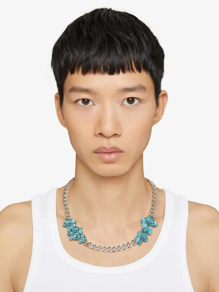 Givenchy Flower Necklace In Metal And Enamel Mineral Blue Men Jewelry Givenchy Flower Necklace In Metal And Enamel Mineral Blue Men Jewelry