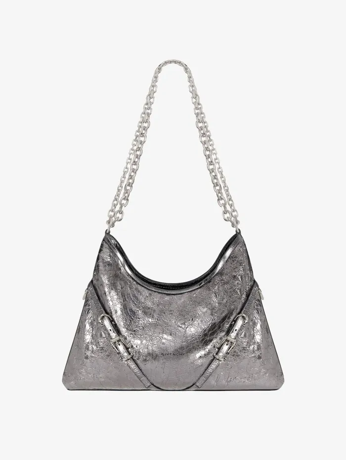 Givenchy Medium Voyou Chain Bag In Laminated Leather Silvery Grey Women Shoulder Bags Givenchy Medium Voyou Chain Bag In Laminated Leather Silvery Grey Women Shoulder Bags