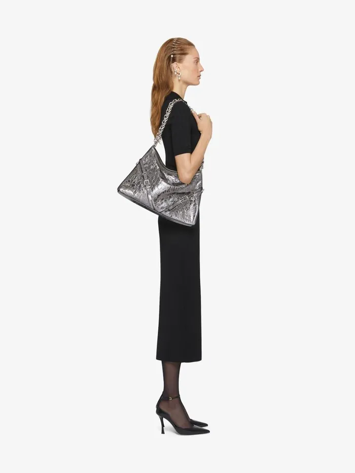 Givenchy Medium Voyou Chain Bag In Laminated Leather Silvery Grey Women Shoulder Bags Givenchy Medium Voyou Chain Bag In Laminated Leather Silvery Grey Women Shoulder Bags