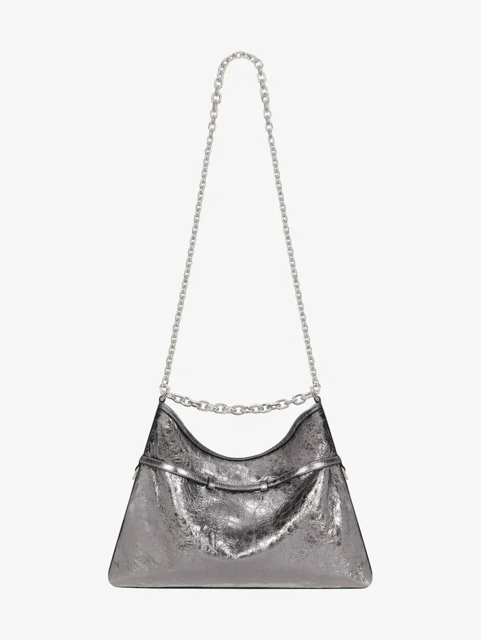 Givenchy Medium Voyou Chain Bag In Laminated Leather Silvery Grey Women Shoulder Bags Givenchy Medium Voyou Chain Bag In Laminated Leather Silvery Grey Women Shoulder Bags