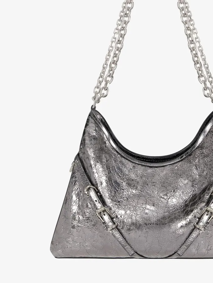 Givenchy Medium Voyou Chain Bag In Laminated Leather Silvery Grey Women Shoulder Bags Givenchy Medium Voyou Chain Bag In Laminated Leather Silvery Grey Women Shoulder Bags