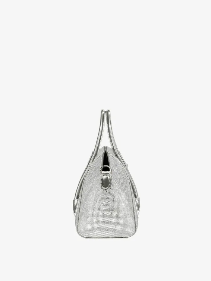 Givenchy Mini Antigona Lock Bag In Satin Strass And Leather Silvery Grey Women Crossbody Bags Givenchy Mini Antigona Lock Bag In Satin Strass And Leather Silvery Grey Women Crossbody Bags