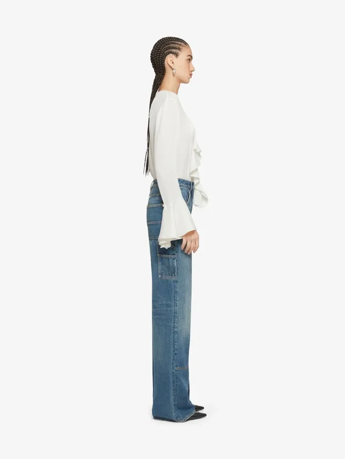 Givenchy Oversized Jeans In Denim With Patches Deep Blue Women Pants and Shorts