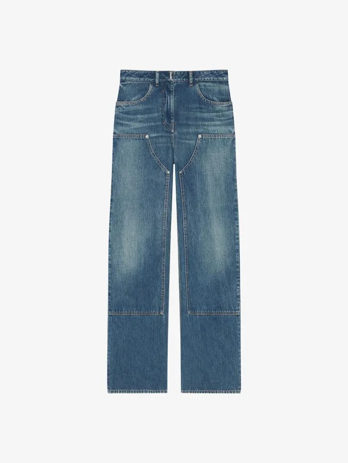 Givenchy Oversized Jeans In Denim With Patches Deep Blue Women Pants and Shorts