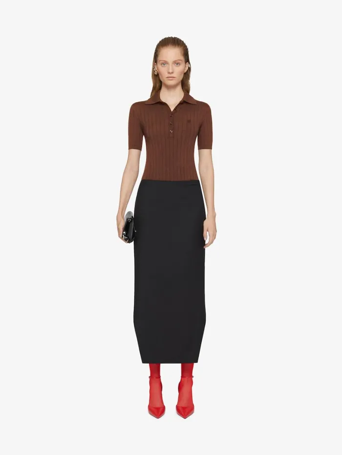 Givenchy Polo Sweater In Wool With 4G Detail Moka Brown Women Knitwear