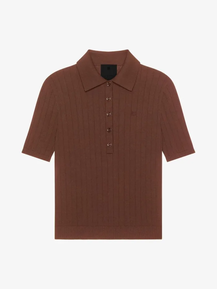 Givenchy Polo Sweater In Wool With 4G Detail Moka Brown Women Knitwear