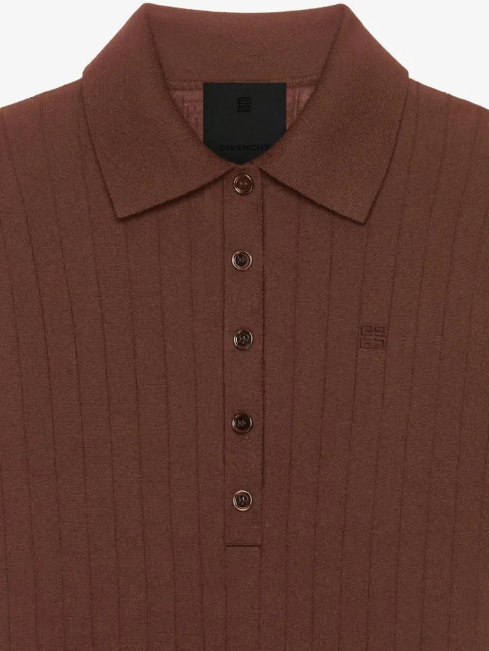 Givenchy Polo Sweater In Wool With 4G Detail Moka Brown Women Knitwear