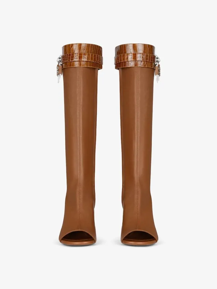 Givenchy Shark Lock Stiletto Sandal Boots In Leather Chestnut Women Shark Lock Givenchy Shark Lock Stiletto Sandal Boots In Leather Chestnut Women Shark Lock