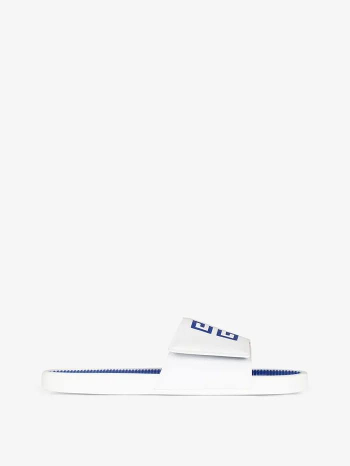 Givenchy Slide Flat Sandals In Synthetic Leather Whiteblue Men Slides and Sandals