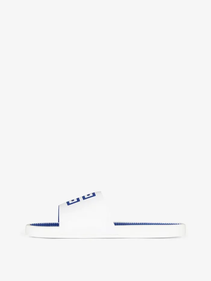 Givenchy Slide Flat Sandals In Synthetic Leather Whiteblue Men Slides and Sandals Givenchy Slide Flat Sandals In Synthetic Leather Whiteblue Men Slides and Sandals