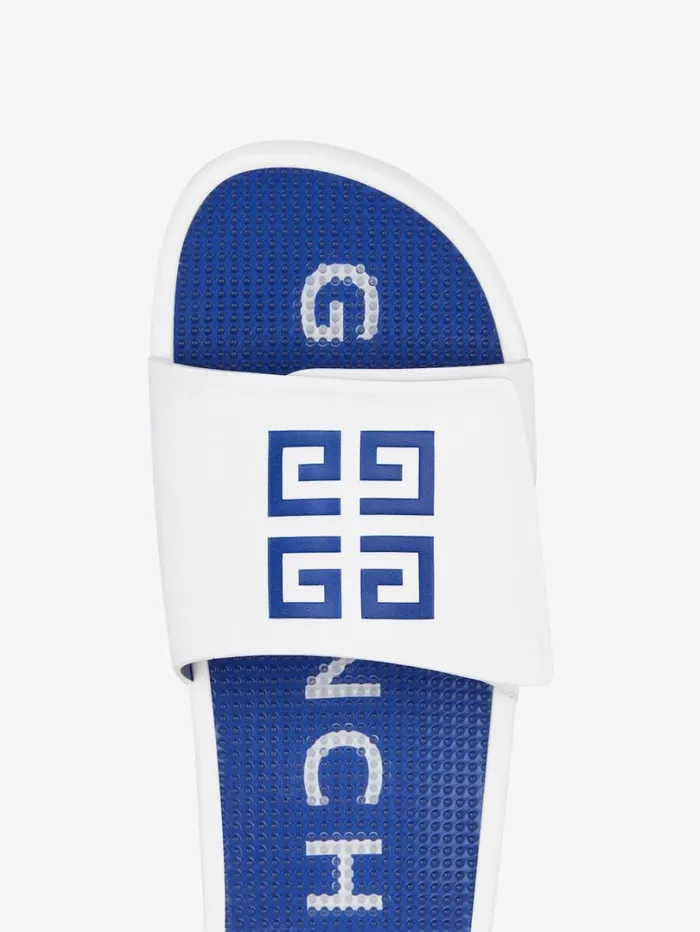 Givenchy Slide Flat Sandals In Synthetic Leather Whiteblue Men Slides and Sandals Givenchy Slide Flat Sandals In Synthetic Leather Whiteblue Men Slides and Sandals