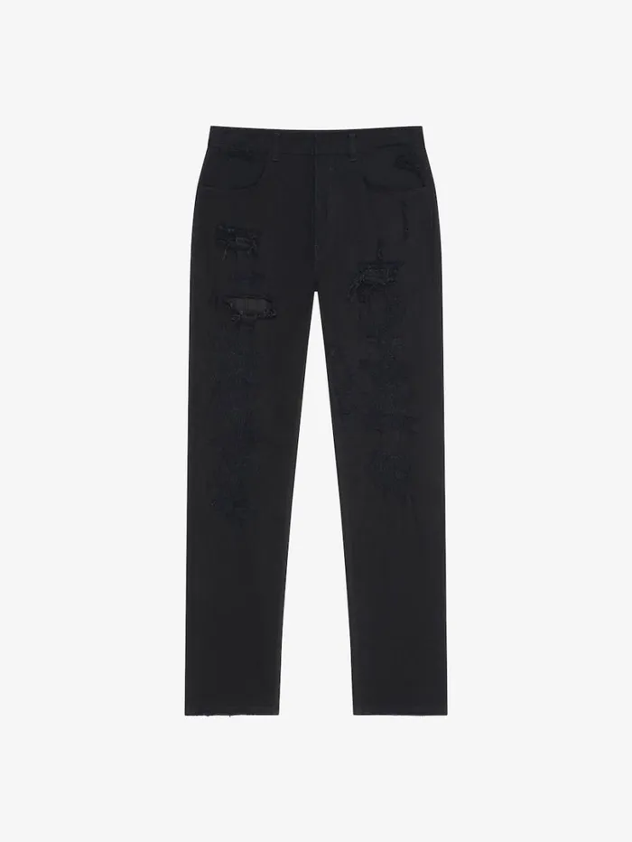 Givenchy Slim Fit Jeans In Destroyed Denim Black Men Pants and Shorts