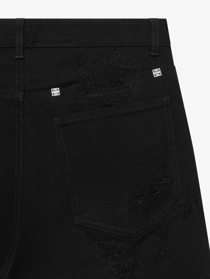 Givenchy Slim Fit Jeans In Destroyed Denim Black Men Pants and Shorts