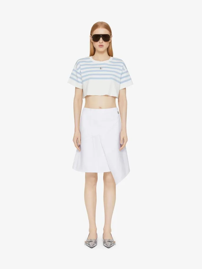 Givenchy Striped Cropped Tshirt In Cotton 4G Detail Whitelight Blue Women TShirts Givenchy Striped Cropped Tshirt In Cotton 4G Detail Whitelight Blue Women TShirts