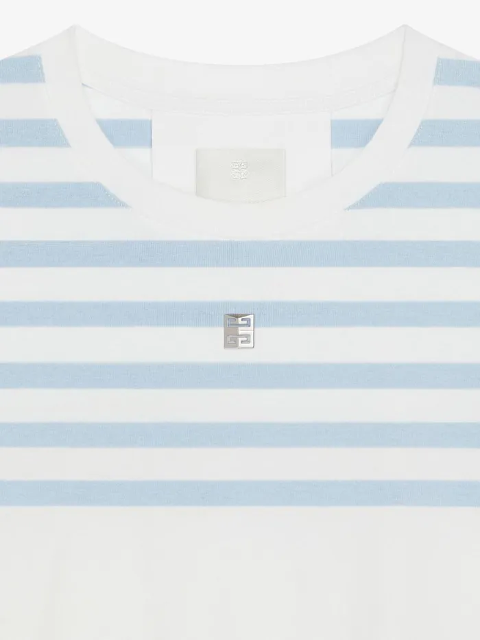 Givenchy Striped Cropped Tshirt In Cotton 4G Detail Whitelight Blue Women TShirts