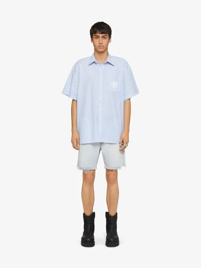 Givenchy Striped GIVENCHY Crest Shirt In Cotton Light Blue Men Shirts