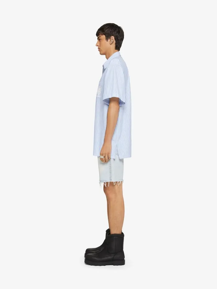 Givenchy Striped GIVENCHY Crest Shirt In Cotton Light Blue Men Shirts