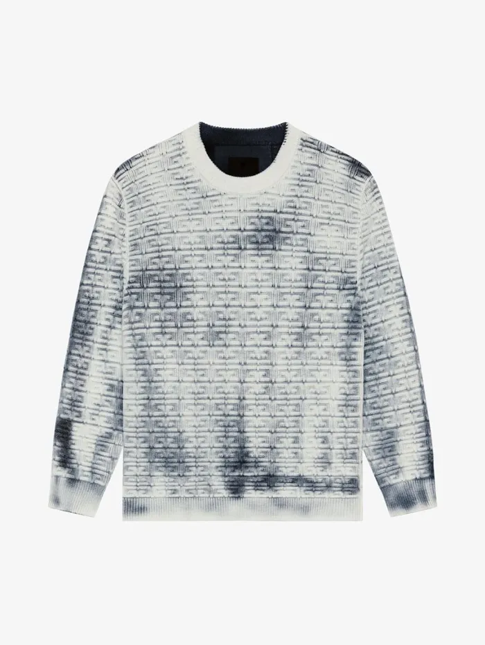 Givenchy Sweater In 4G Wool With Overdyed Effect Blackwhite Men Knitwear