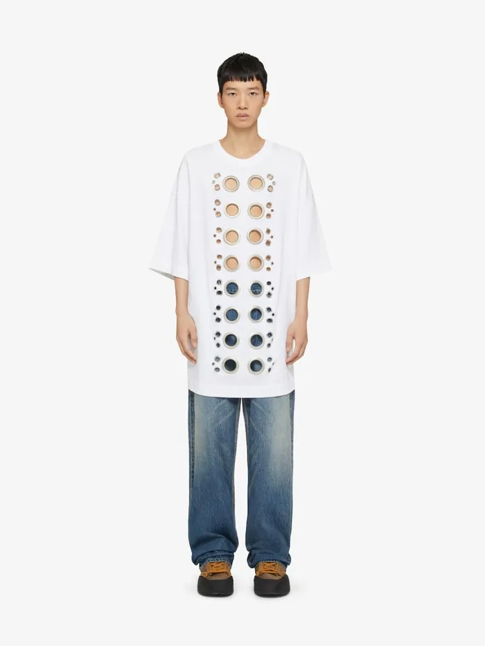 Givenchy Wide Fit Tshirt In Cotton With Eyelet Details White Men TShirts