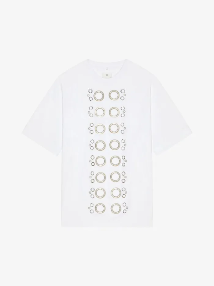 Givenchy Wide Fit Tshirt In Cotton With Eyelet Details White Men TShirts