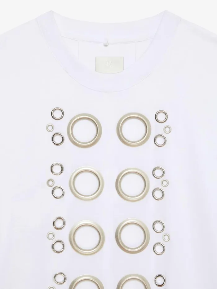 Givenchy Wide Fit Tshirt In Cotton With Eyelet Details White Men TShirts