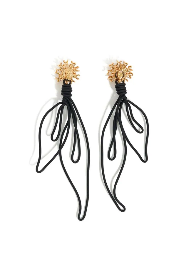 Gold Chrysanthemum Earrings With Black Leaves Black Women Bimba Y Lola Bimba Y Palomo Gold Chrysanthemum Earrings With Black Leaves Black Women Bimba Y Lola Bimba Y Palomo
