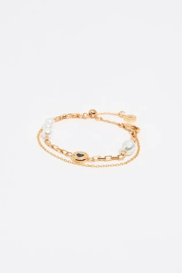 Heart Logo Double Chain Bracelet Gold Women Bimba Y Lola Bracelets