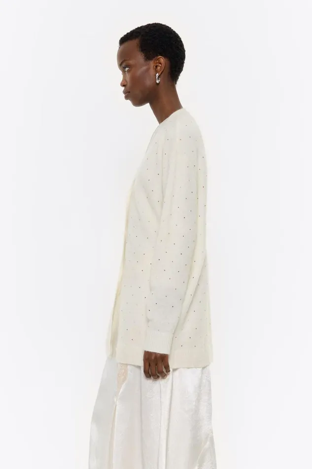 Ivory Mohair Rhinestones Cardigan Ivory Women Bimba Y Lola Knitwear Ivory Mohair Rhinestones Cardigan Ivory Women Bimba Y Lola Knitwear