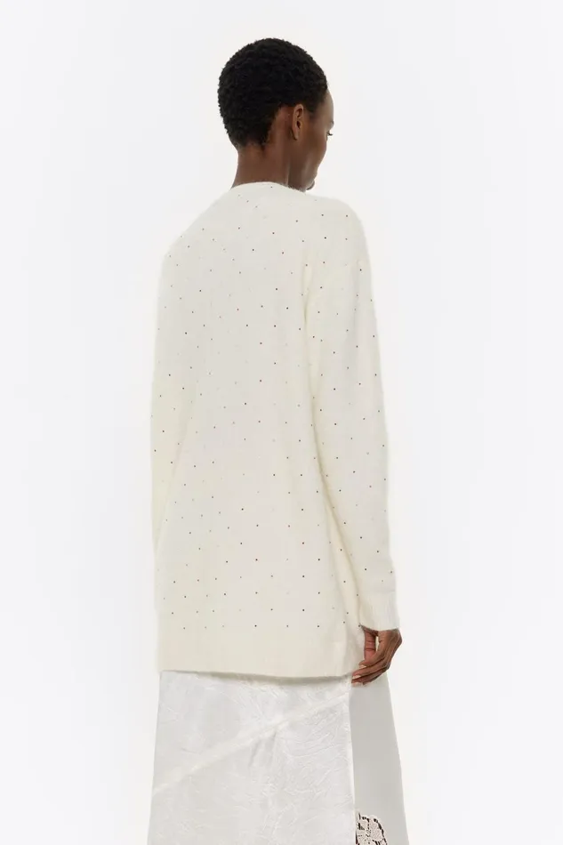 Ivory Mohair Rhinestones Cardigan Ivory Women Bimba Y Lola Knitwear Ivory Mohair Rhinestones Cardigan Ivory Women Bimba Y Lola Knitwear