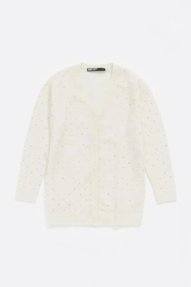 Ivory Mohair Rhinestones Cardigan Ivory Women Bimba Y Lola Knitwear Ivory Mohair Rhinestones Cardigan Ivory Women Bimba Y Lola Knitwear