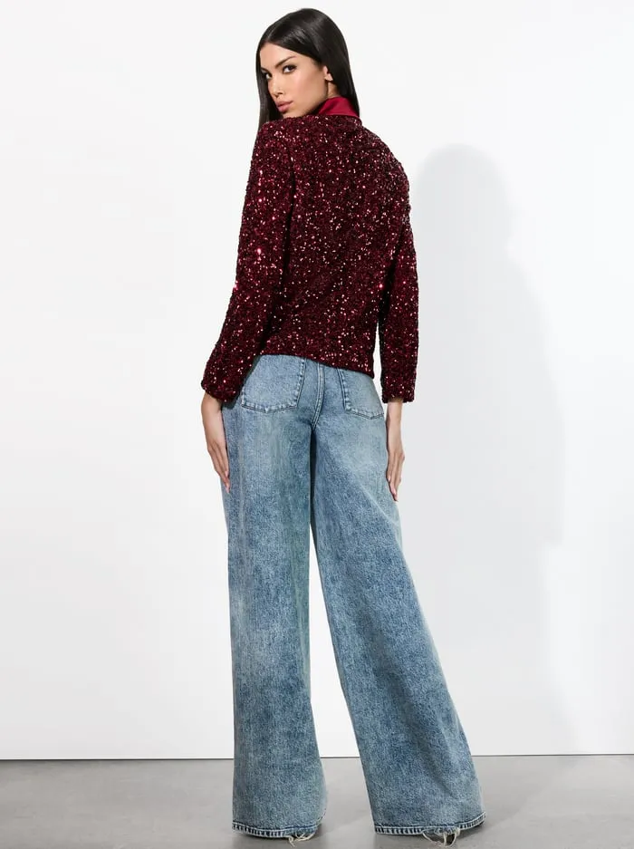 Jackets Coats Women Alice Olivia Devyn Sequin Blazer Garnet