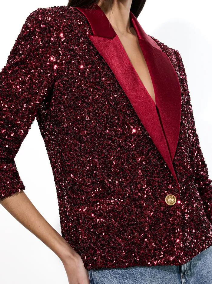 Jackets Coats Women Alice Olivia Devyn Sequin Blazer Garnet