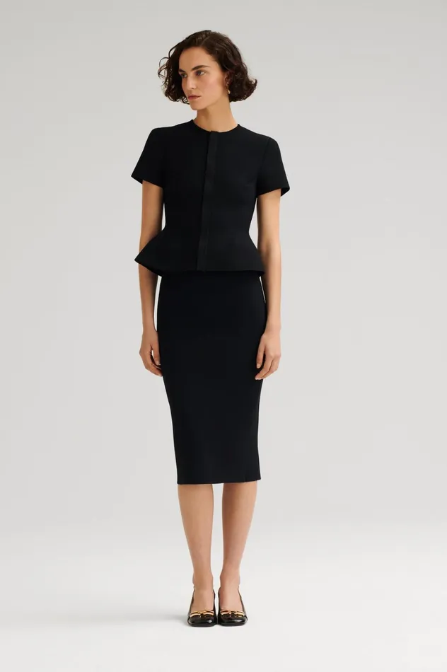 Jackets Women Scanlan Theodore CREPE KNIT SHORT SLEEVE PEPLUM JACKET Black