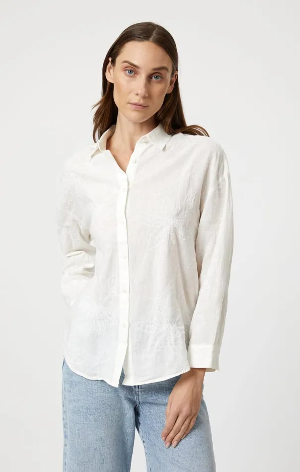 Jacquard Long Sleeve Shirt In White Women Mavi Jeans Shirts