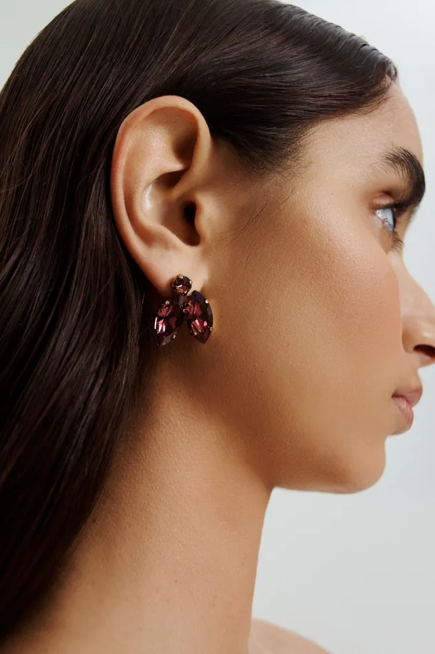 Jewelry Women Scanlan Theodore CRYSTAL LEAF EARRINGS Mulberry