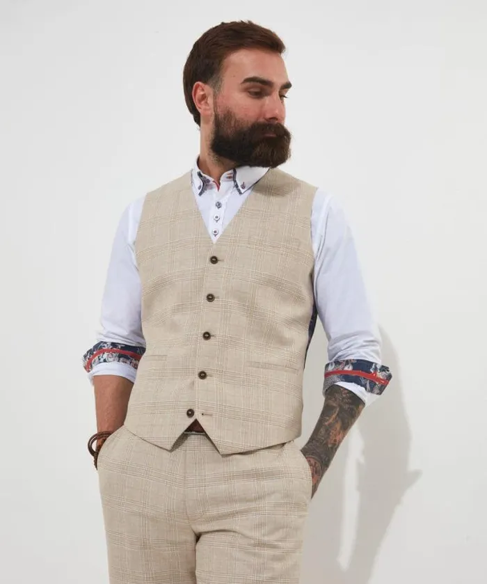 Joe Browns Coats and Jackets Men Delightful Check Waistcoat Cream