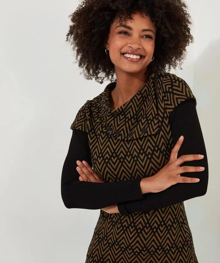Joe Browns Tops Tunics and Blouses Women Geo Jacquard Layered Tunic Brown